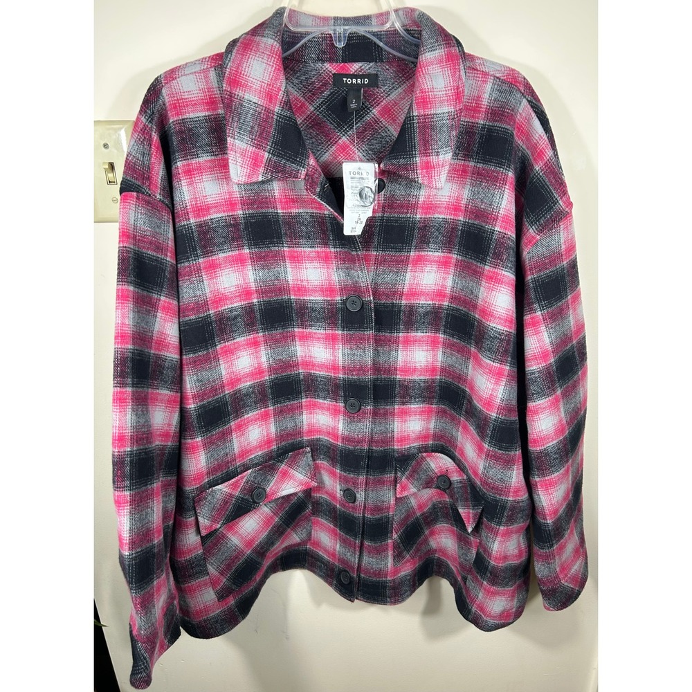 TORRID Cozy Double Knit Jacket Shacket Women's 2X Cropped Flannel Plaid NEW Warm